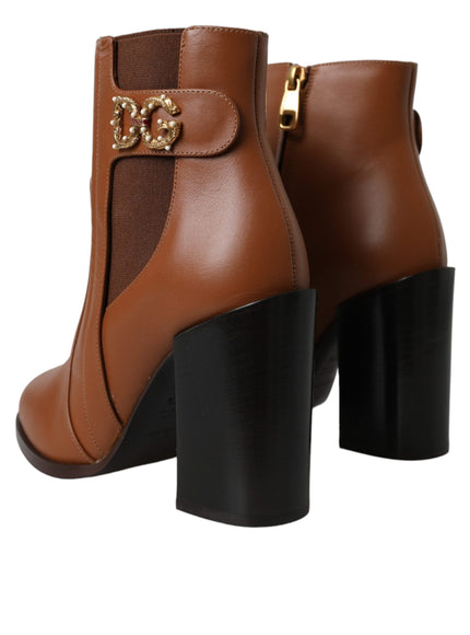 Dolce & Gabbana Brown Leather AMORE Heels Ankle Boots Shoes