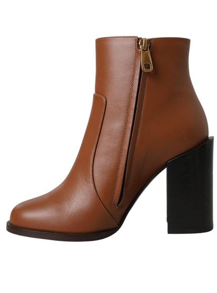 Dolce & Gabbana Brown Leather AMORE Heels Ankle Boots Shoes