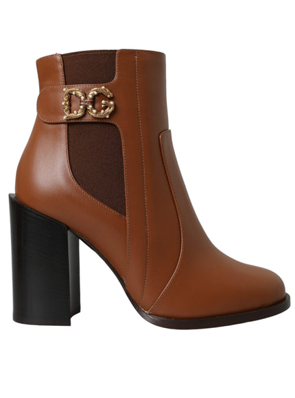 Dolce & Gabbana Brown Leather AMORE Heels Ankle Boots Shoes