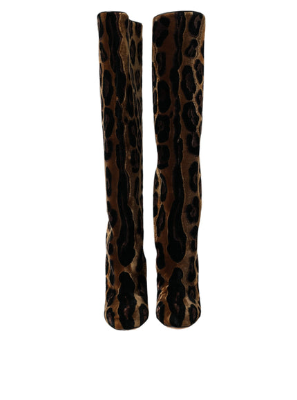 Dolce & Gabbana Brown Giraffe Velvet Leather Boots Shoes