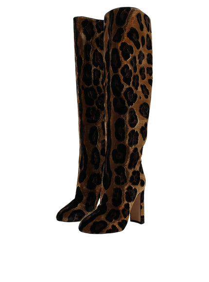 Dolce & Gabbana Brown Giraffe Velvet Leather Boots Shoes