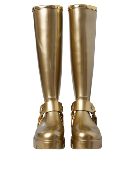 Dolce & Gabbana Metallic Gold Rubber PVC Rain Boots Shoes