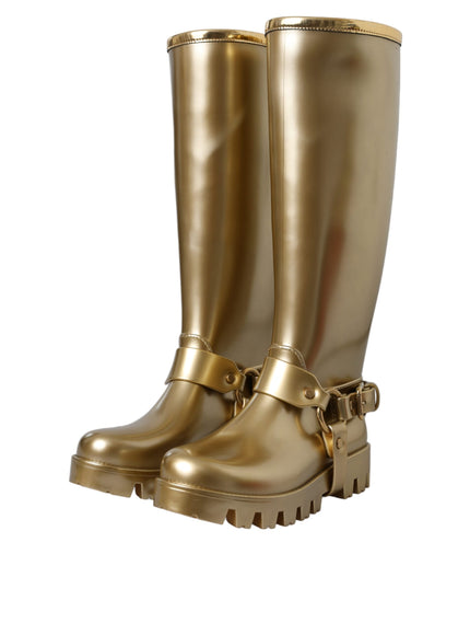 Dolce & Gabbana Metallic Gold Rubber PVC Rain Boots Shoes