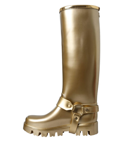 Dolce & Gabbana Metallic Gold Rubber PVC Rain Boots Shoes