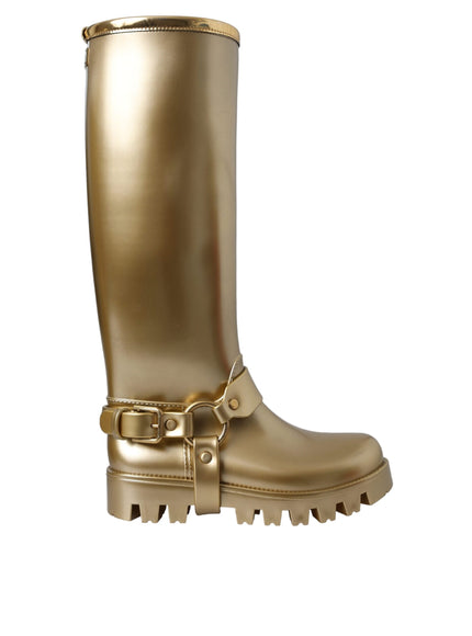 Dolce & Gabbana Metallic Gold Rubber PVC Rain Boots Shoes