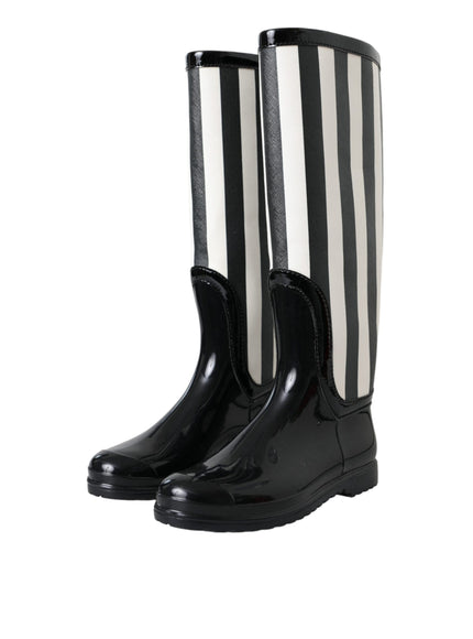 Dolce & Gabbana Black Rubber Knee High Flat Boots Shoes