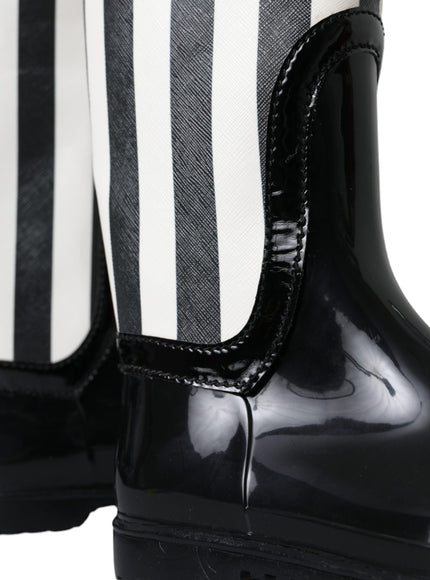 Dolce & Gabbana Black Rubber Knee High Flat Boots Shoes