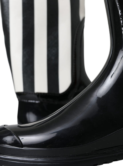 Dolce & Gabbana Black Rubber Knee High Flat Boots Shoes