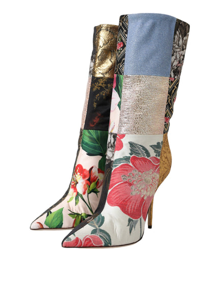 Dolce & Gabbana Multicolor Patchwork Print Heeled Boots Shoes