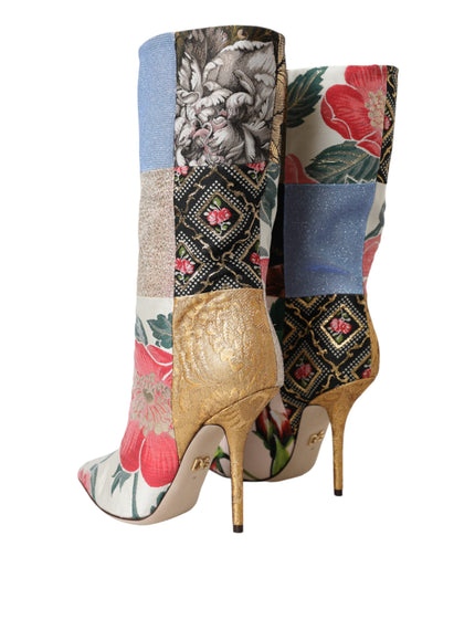 Dolce & Gabbana Multicolor Patchwork Print Heeled Boots Shoes