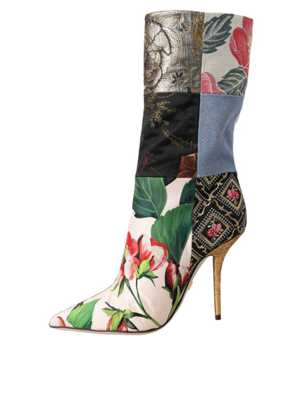 Dolce & Gabbana Multicolor Patchwork Print Heeled Boots Shoes