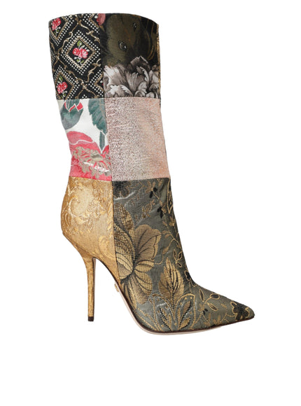 Dolce & Gabbana Multicolor Patchwork Print Heeled Boots Shoes