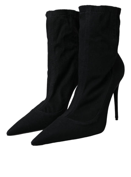 Dolce & Gabbana Black Stiletto Heels Denim Ankle Boots Shoes