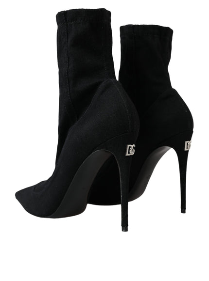 Dolce & Gabbana Black Stiletto Heels Denim Ankle Boots Shoes