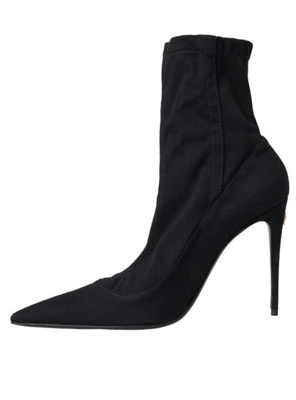 Dolce & Gabbana Black Stiletto Heels Denim Ankle Boots Shoes