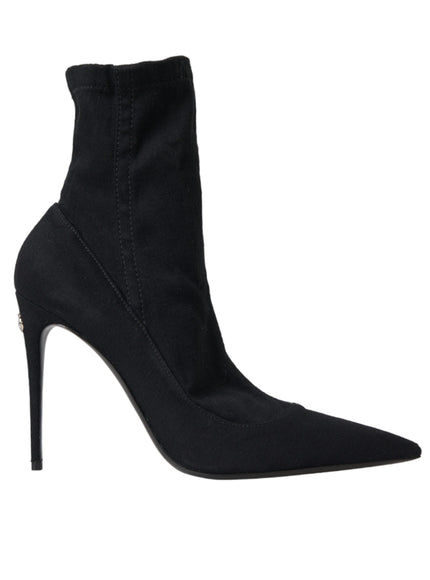 Dolce & Gabbana Black Stiletto Heels Denim Ankle Boots Shoes