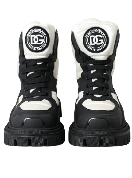 Dolce & Gabbana Black White Logo Padded Trekking Boots Shoes