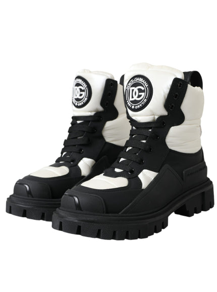 Dolce & Gabbana Black White Logo Padded Trekking Boots Shoes