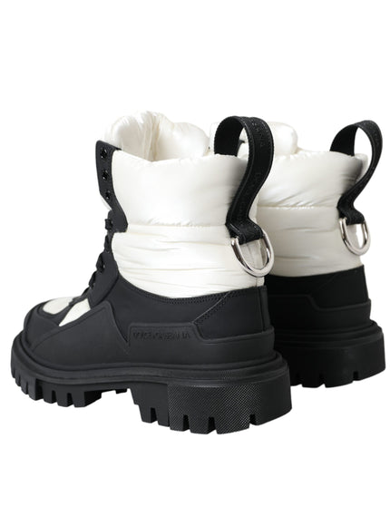 Dolce & Gabbana Black White Logo Padded Trekking Boots Shoes