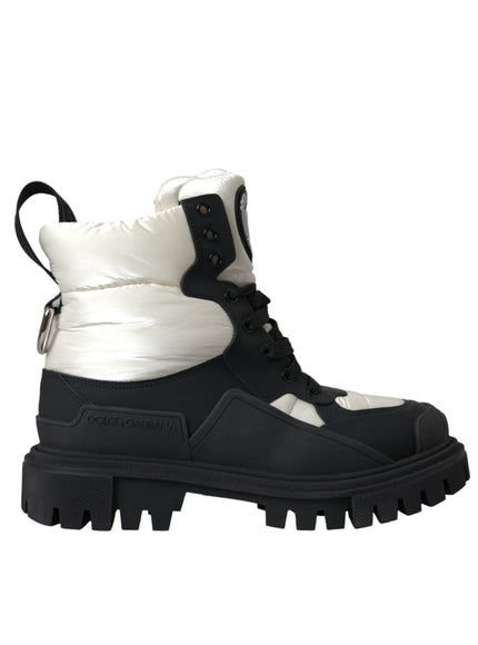 Dolce & Gabbana Black White Logo Padded Trekking Boots Shoes