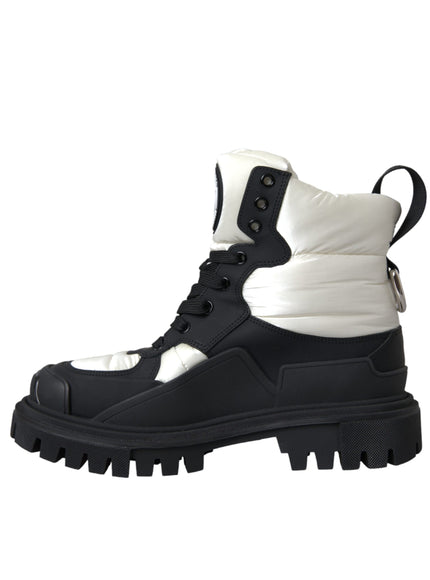 Dolce & Gabbana Black White Logo Padded Trekking Boots Shoes