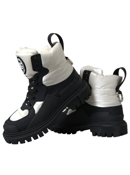 Dolce & Gabbana Black White Logo Padded Trekking Boots Shoes