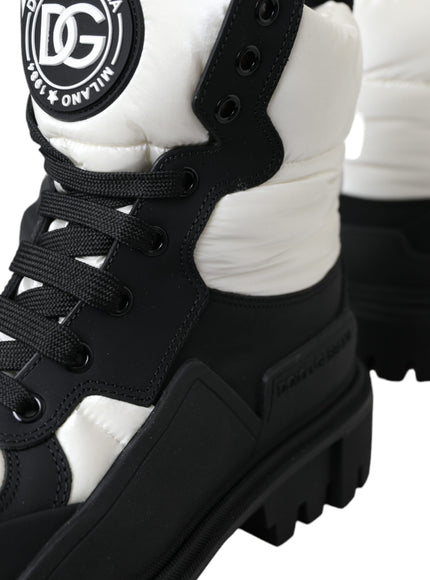 Dolce & Gabbana Black White Logo Padded Trekking Boots Shoes