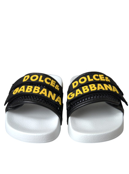 Dolce & Gabbana White Black Logo Beachwear Flats Sandals Shoes