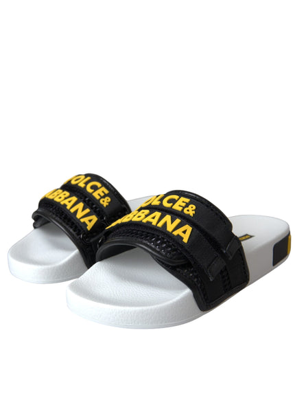 Dolce & Gabbana White Black Logo Beachwear Flats Sandals Shoes