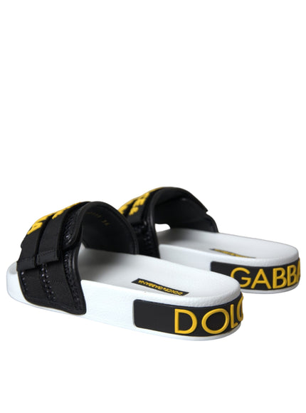 Dolce & Gabbana White Black Logo Beachwear Flats Sandals Shoes