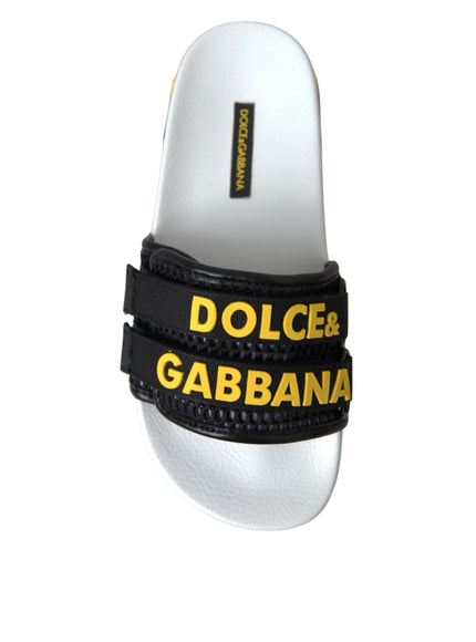 Dolce & Gabbana White Black Logo Beachwear Flats Sandals Shoes