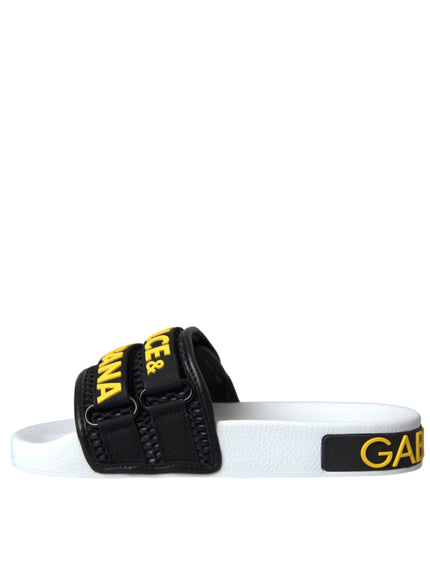 Dolce & Gabbana White Black Logo Beachwear Flats Sandals Shoes