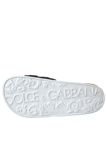 Dolce & Gabbana White Black Logo Beachwear Flats Sandals Shoes