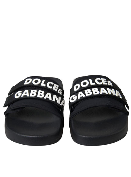 Dolce & Gabbana Black Logo Beachwear Flats Sandals Shoes