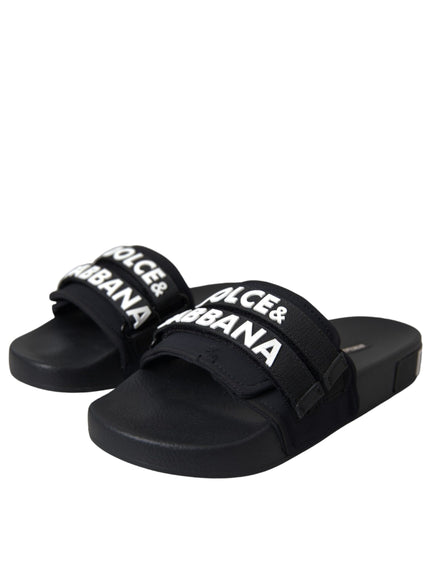 Dolce & Gabbana Black Logo Beachwear Flats Sandals Shoes