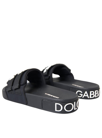 Dolce & Gabbana Black Logo Beachwear Flats Sandals Shoes