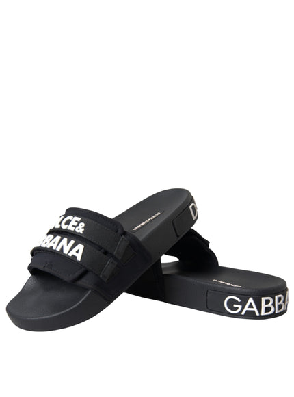 Dolce & Gabbana Black Logo Beachwear Flats Sandals Shoes