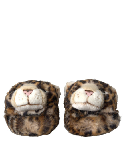 Dolce & Gabbana Brown Tiger Slippers Flats Sandals Shoes