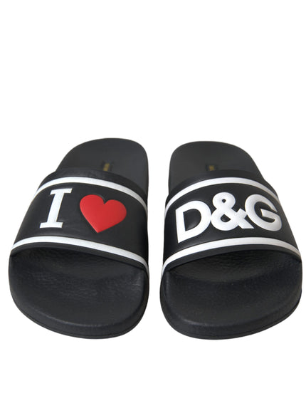 Dolce & Gabbana I Love D&G Slides in Black Leather