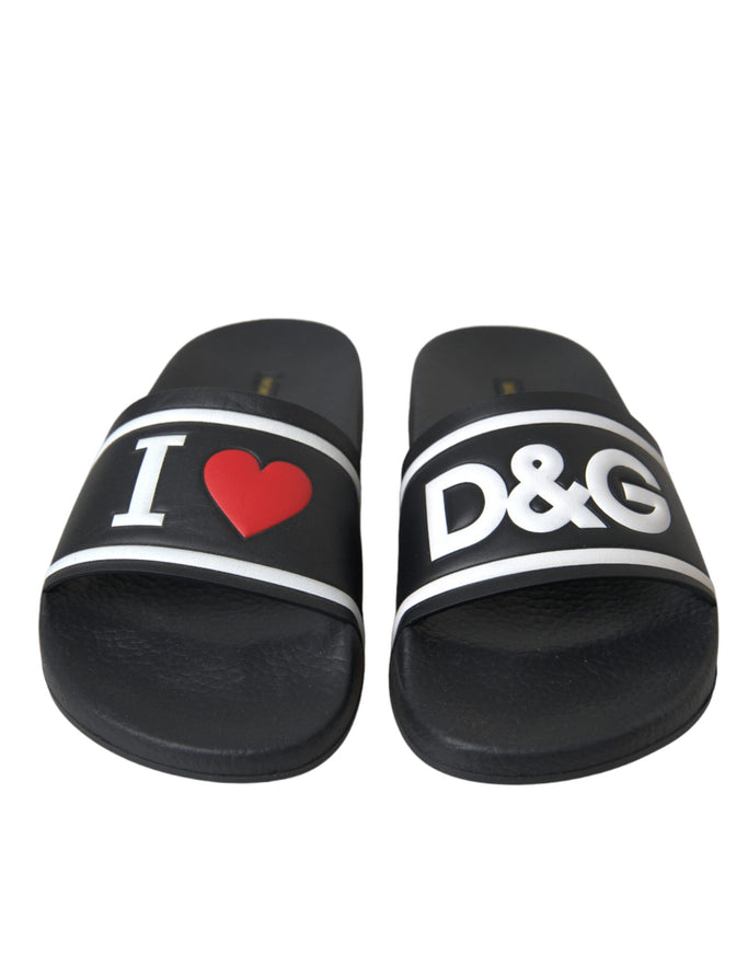 Dolce & Gabbana I Love D&G Slides in Black Leather