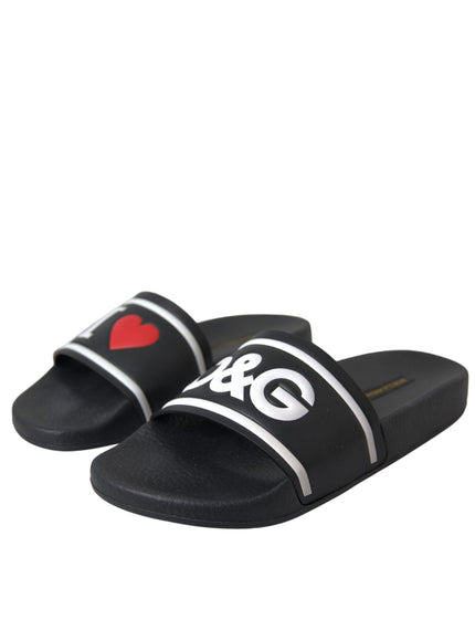 Dolce & Gabbana I Love D&G Slides in Black Leather