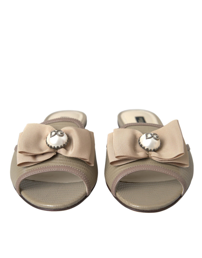 Dolce & Gabbana Beige Pearl Flat Sandals