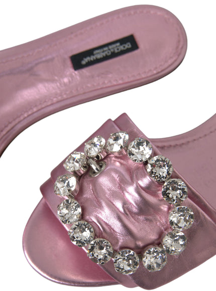 Dolce & Gabbana Pink Crystal Leather Flats Sandals Shoes