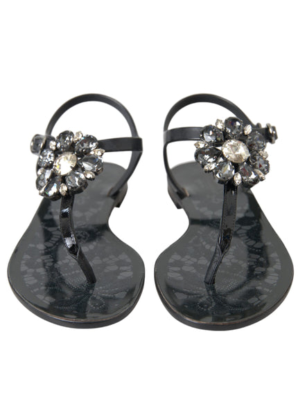 Dolce & Gabbana Black Crystal Flat Sandals