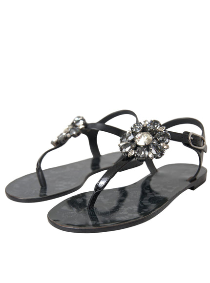 Dolce & Gabbana Black Crystal Flat Sandals