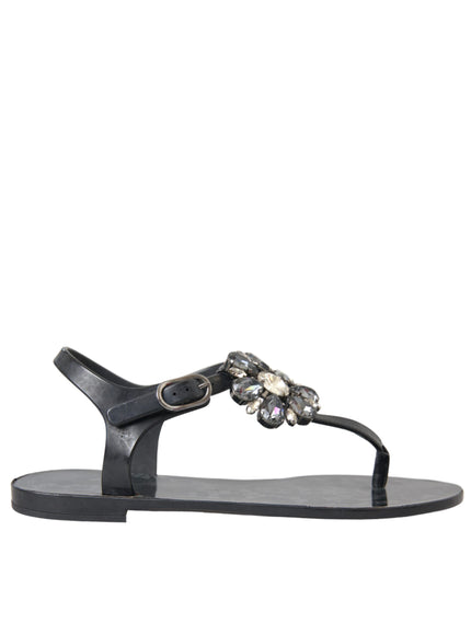 Dolce & Gabbana Black Crystal Flat Sandals