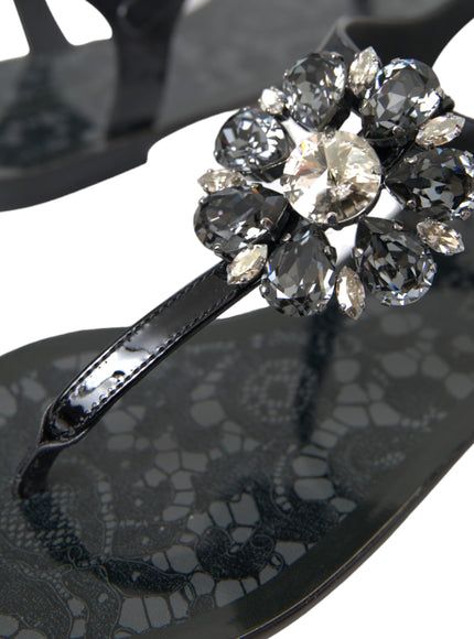 Dolce & Gabbana Black Crystal Flat Sandals