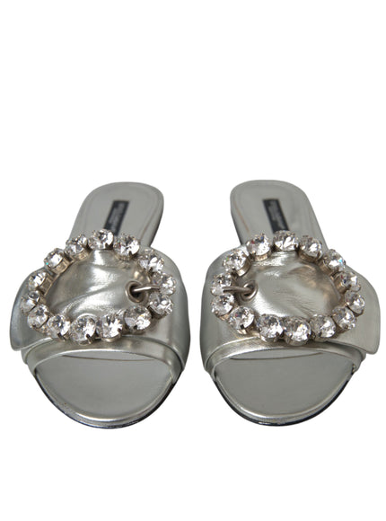 Dolce & Gabbana Crystal Leather Flat Sandals