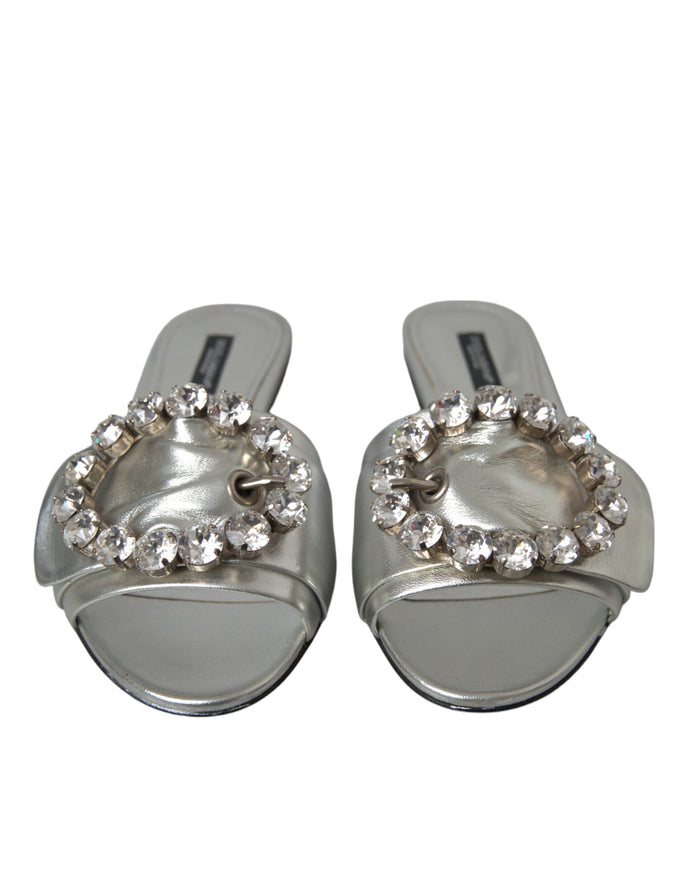 Dolce & Gabbana Crystal Leather Flat Sandals