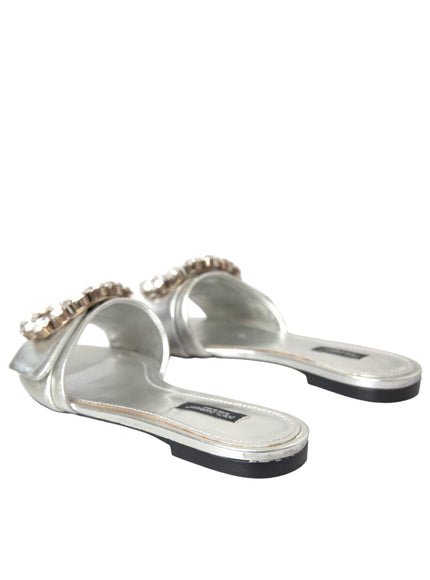 Dolce & Gabbana Crystal Leather Flat Sandals